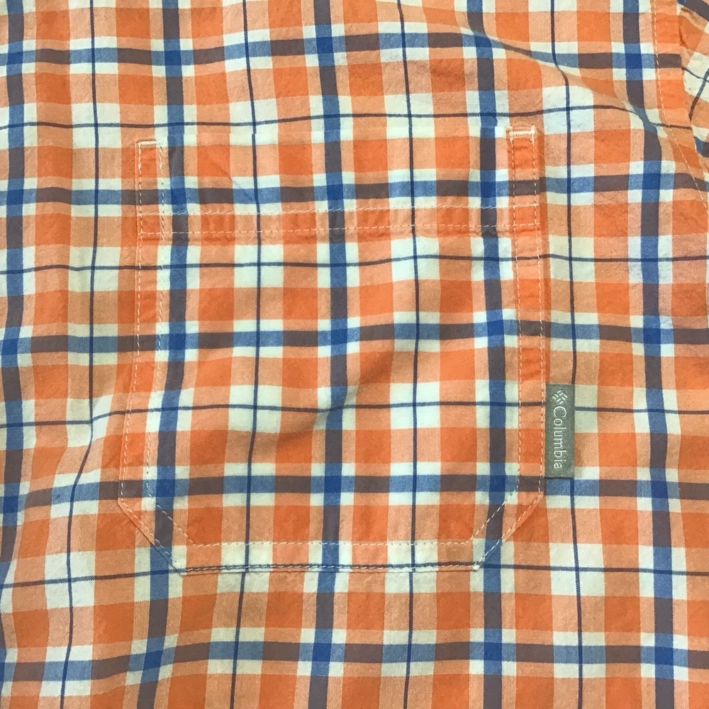 Columbia Mens XL Blue Orange Plaid 100% Cotton Long Sleeve Button Down Shirt - Picture 5 of 6